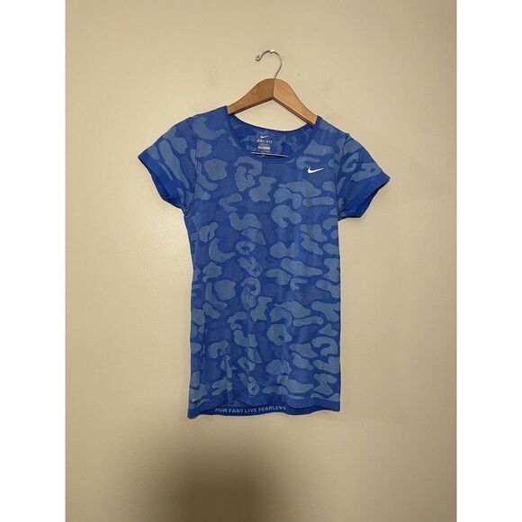 Nike Shirt Dri-Fit Knit‎ Tee Contrast Seamless Camo Blue Stretch 685659 Small - Picture 6 of 6